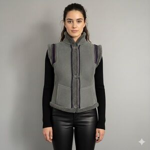 Vintage Gray Sheepskin Vest - Small, handmade